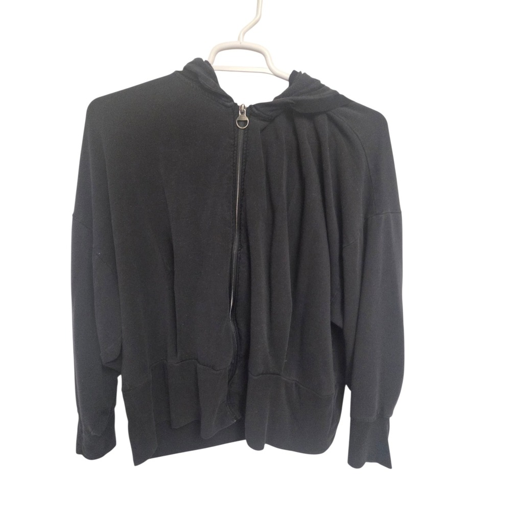 Athleta Womens‎ 3X Black Zip Up Hoodie Pleated Front Oversized Fleece Sweatshirt
